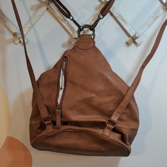 Tassel Accent Tan Leather Sling Backpack - Picture 6 of 9